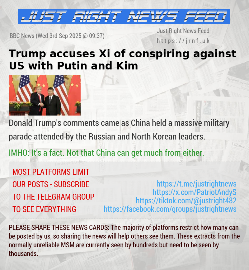 Trump accuses Xi of conspiring against US with Putin and Kim