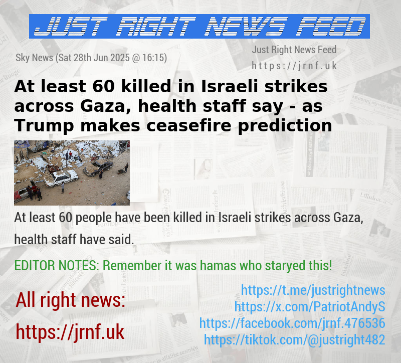 At least 60 killed in Israeli strikes across Gaza, health staff say — as Trump makes ceasefire prediction