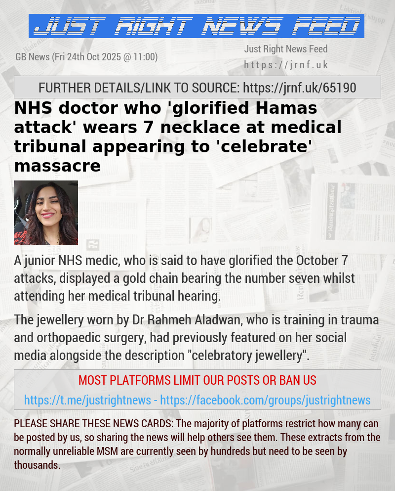 NHS doctor who ’glorified Hamas attack’ wears 7 necklace at medical tribunal appearing to ’celebrate’ massacre