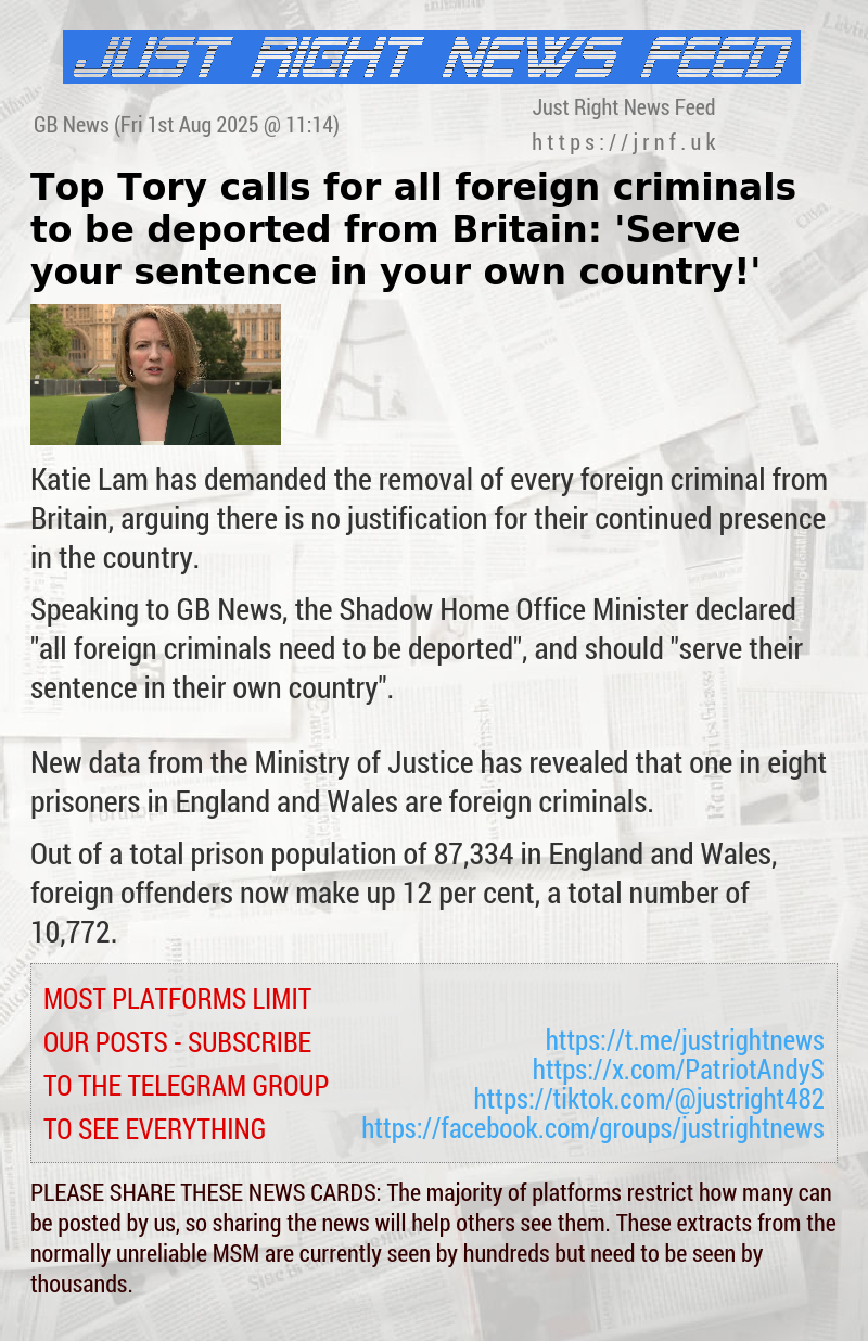 Top Tory calls for all foreign criminals to be deported from Britain: ’Serve your sentence in your own country!’