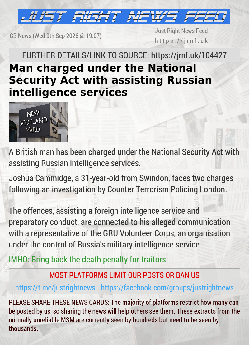 Man charged under the National Security Act with assisting Russian intelligence services