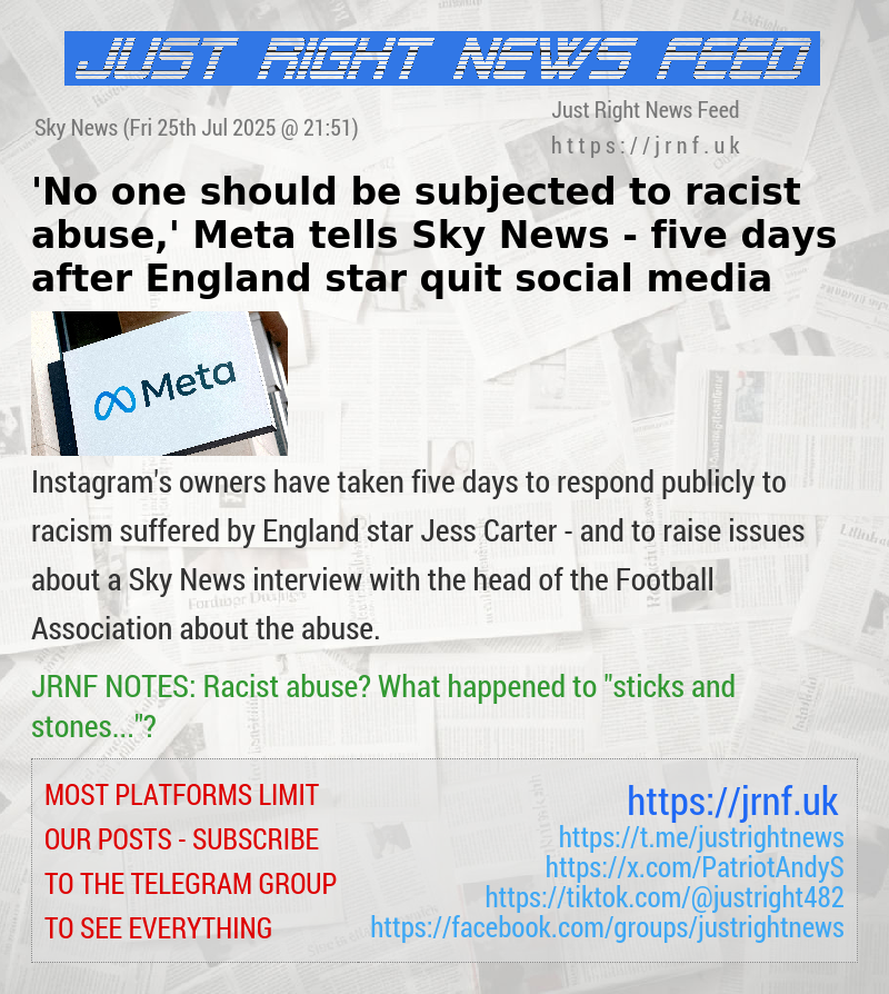’No one should be subjected to racist abuse,’ Meta tells Sky News — five days after England star quit social media