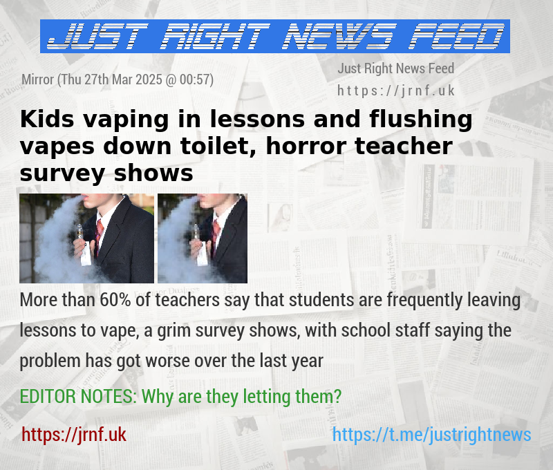 Kids vaping in lessons and flushing vapes down toilet, horror teacher survey shows
