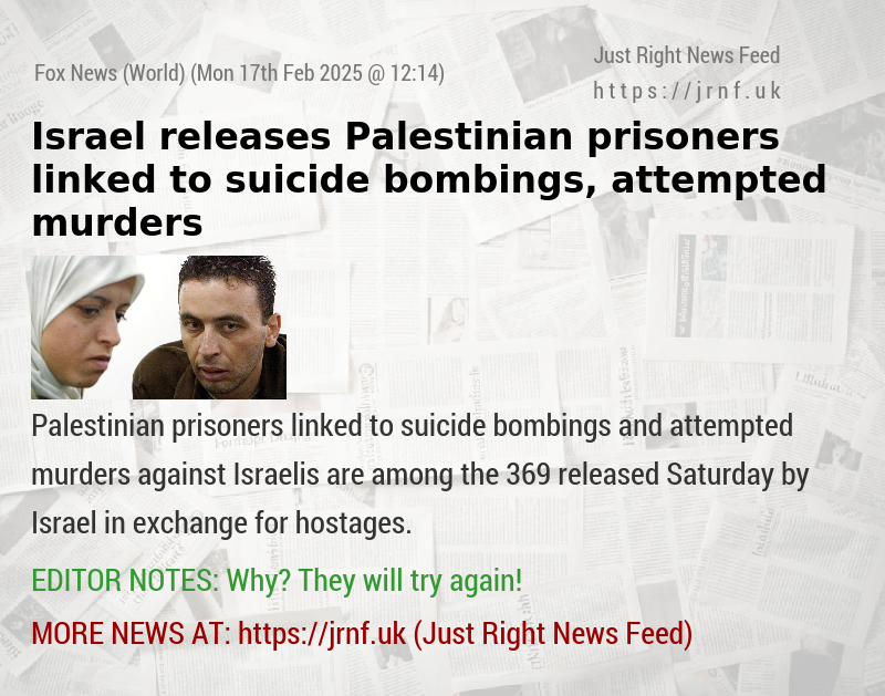 Israel releases Palestinian prisoners linked to suicide bombings, attempted murders