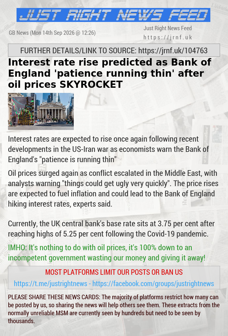 Interest rate rise predicted as Bank of England ’patience running thin’ after oil prices SKYROCKET