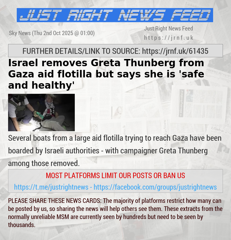 Israel removes Greta Thunberg from Gaza aid flotilla — but says she is ’safe and healthy’