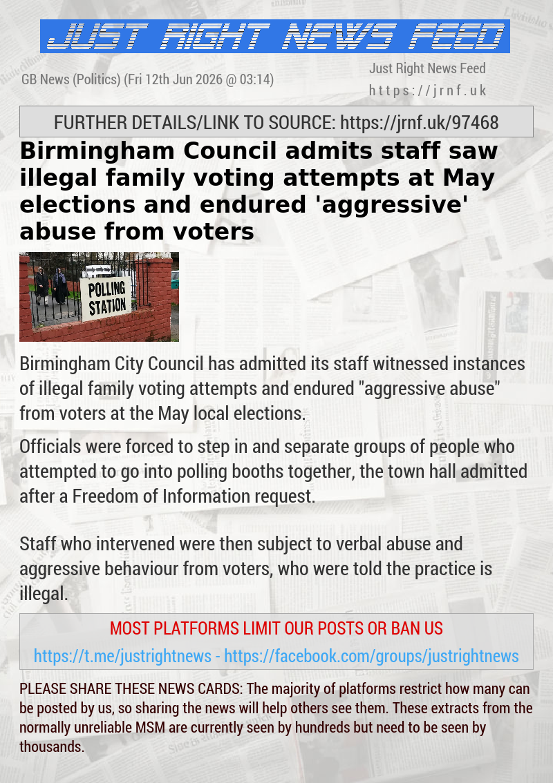 Birmingham Council admits staff saw illegal family voting attempts at May elections — and endured ’aggressive’ abuse from voters