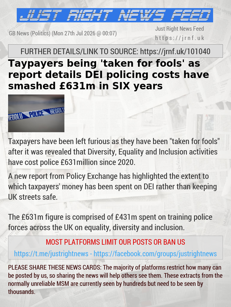Taypayers being ’taken for fools’ as report details DEI policing costs have smashed &pound;631m in SIX years