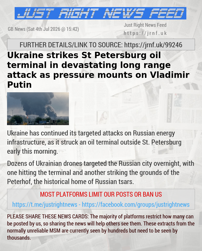Ukraine strikes St Petersburg oil terminal in devastating long—range attack as pressure mounts on Vladimir Putin