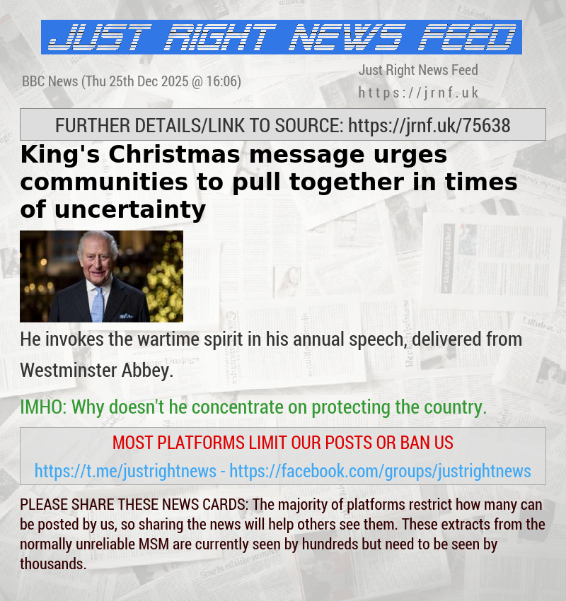 King’s Christmas message urges communities to pull together in times of uncertainty