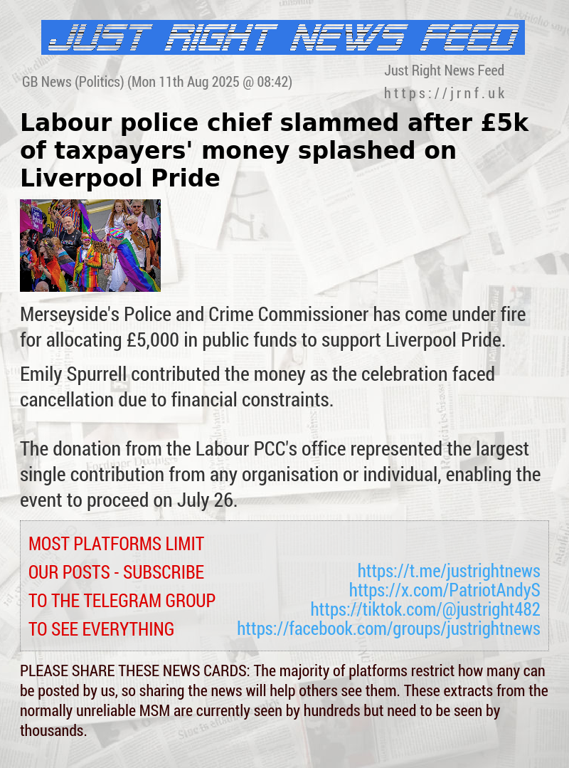 Labour police chief slammed after £5k of taxpayers’ money splashed on Liverpool Pride