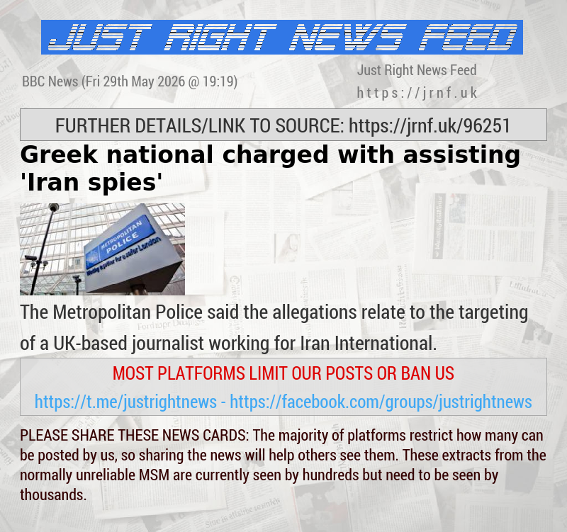 Greek national charged with assisting ’Iran spies’
