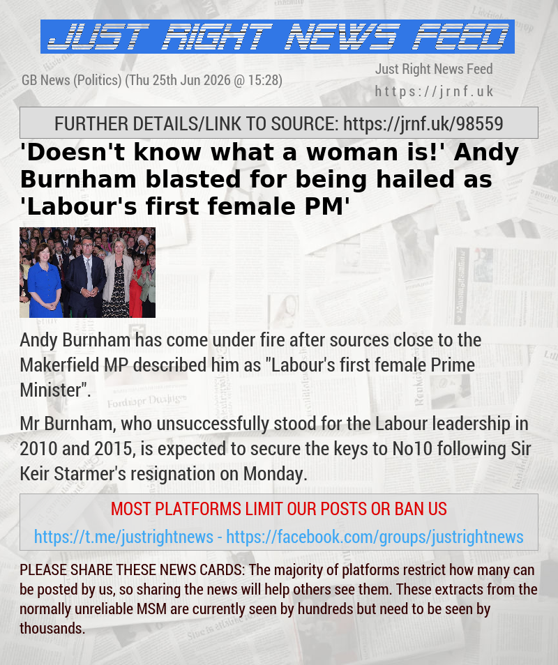 ’Doesn’t know what a woman is!’ Andy Burnham blasted for being hailed as ’Labour’s first female PM’