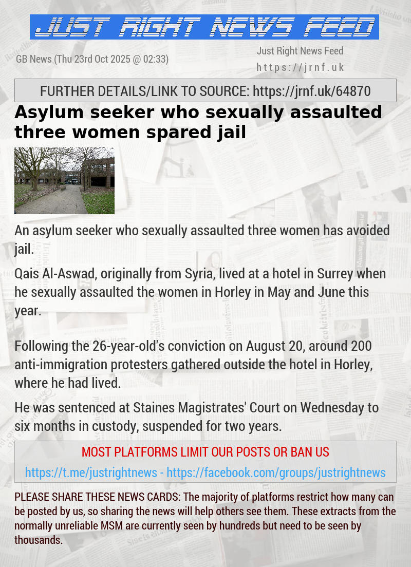 Asylum seeker who sexually assaulted three women spared jail
