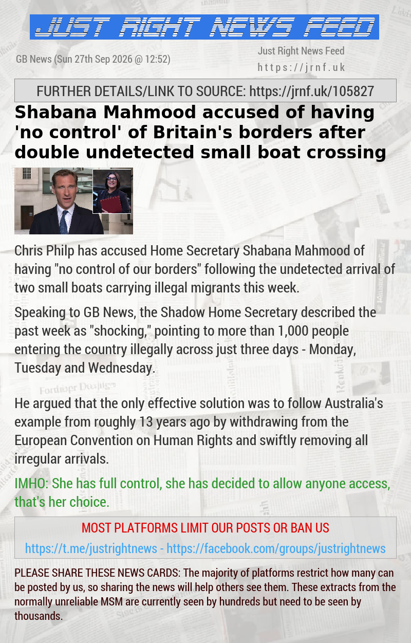 Shabana Mahmood accused of having ’no control’ of Britain’s borders after double undetected small boat crossing