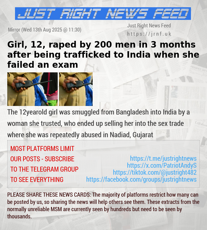 Girl, 12, raped by 200 men in 3 months after being trafficked to India when she failed an exam