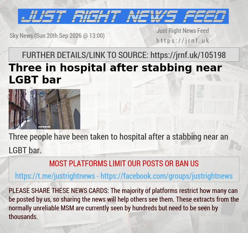 Three in hospital after stabbing near LGBT bar 