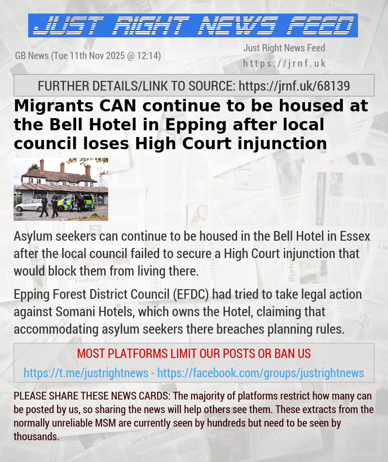 Migrants CAN continue to be housed at the Bell Hotel in Epping after local council loses High Court injunction