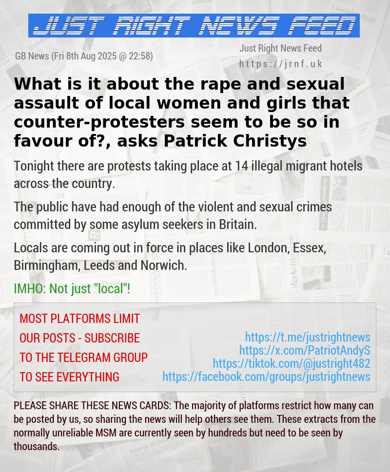 What is it about the rape and sexual assault of local women and girls that counter—protesters seem to be so in favour of?, asks Patrick Christys