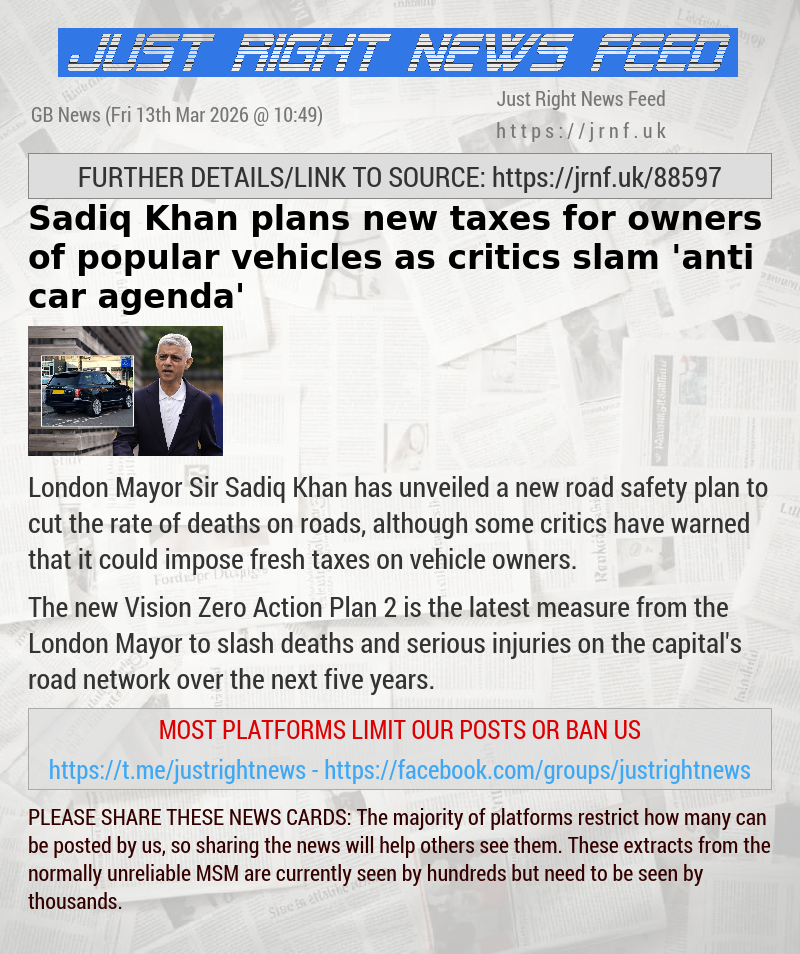 Sadiq Khan plans new taxes for owners of popular vehicles as critics slam ’anti—car agenda’