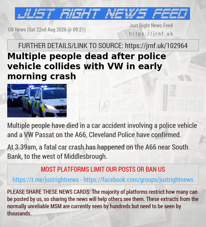 Multiple people dead after police vehicle collides with VW in early morning crash