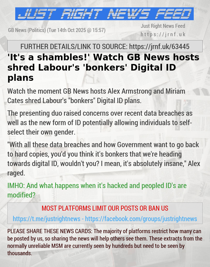 ’It’s a shambles!’ Watch GB News hosts shred Labour’s ’bonkers’ Digital ID plans