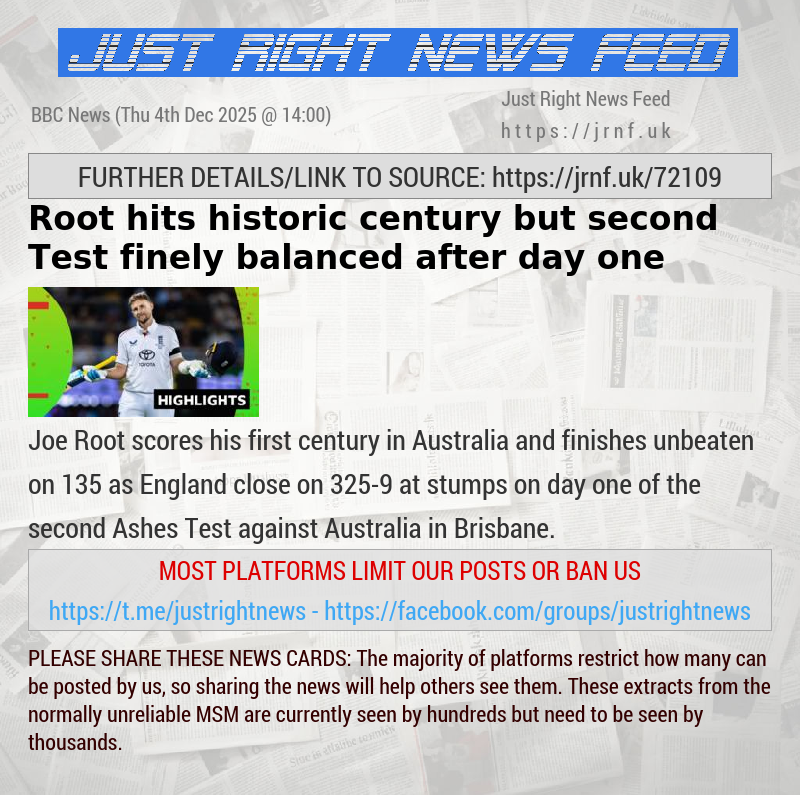 Root hits historic century but second Test finely balanced after day one