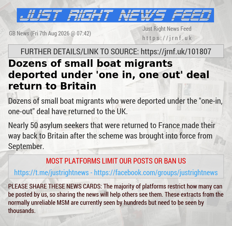 Dozens of small boat migrants deported under ’one—in, one—out’ deal return to Britain