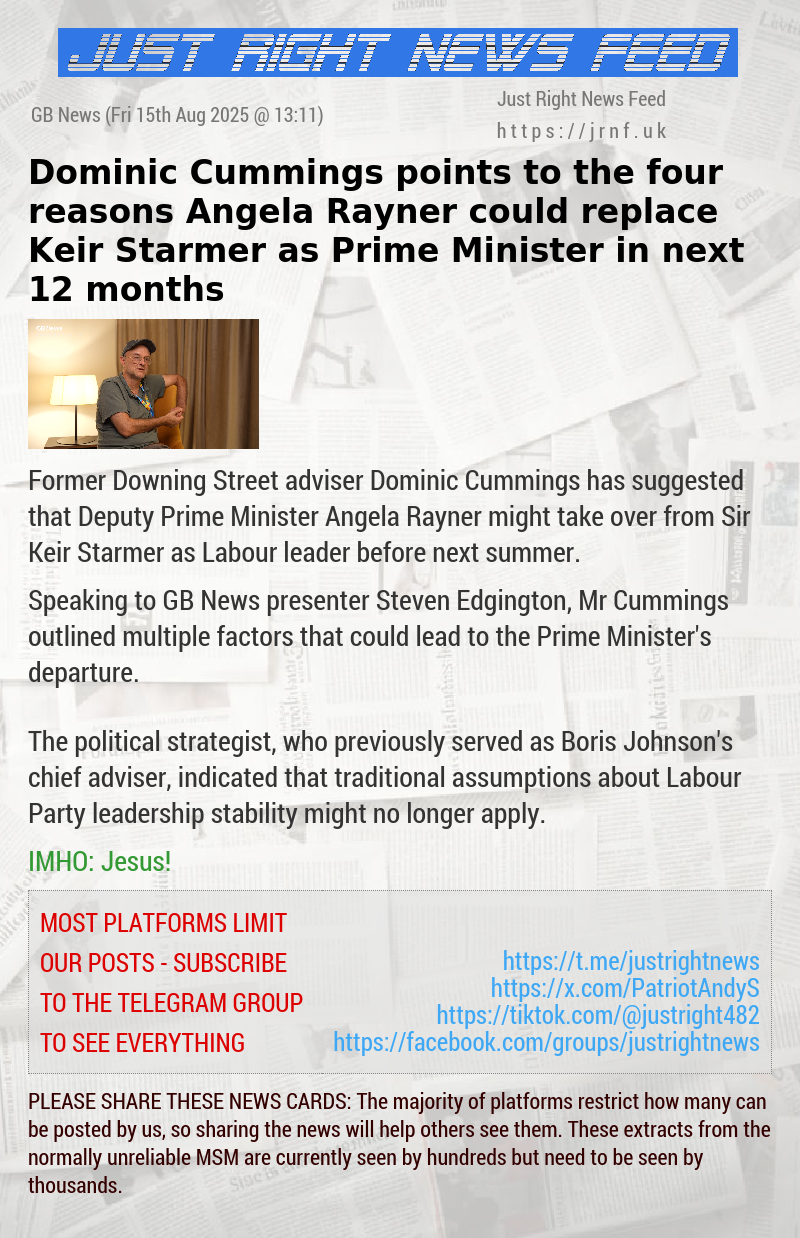 Dominic Cummings points to the four reasons Angela Rayner could replace Keir Starmer as Prime Minister in next 12 months