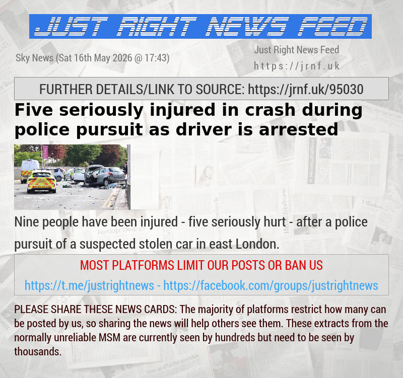 Five seriously injured in crash during police pursuit — as driver is arrested