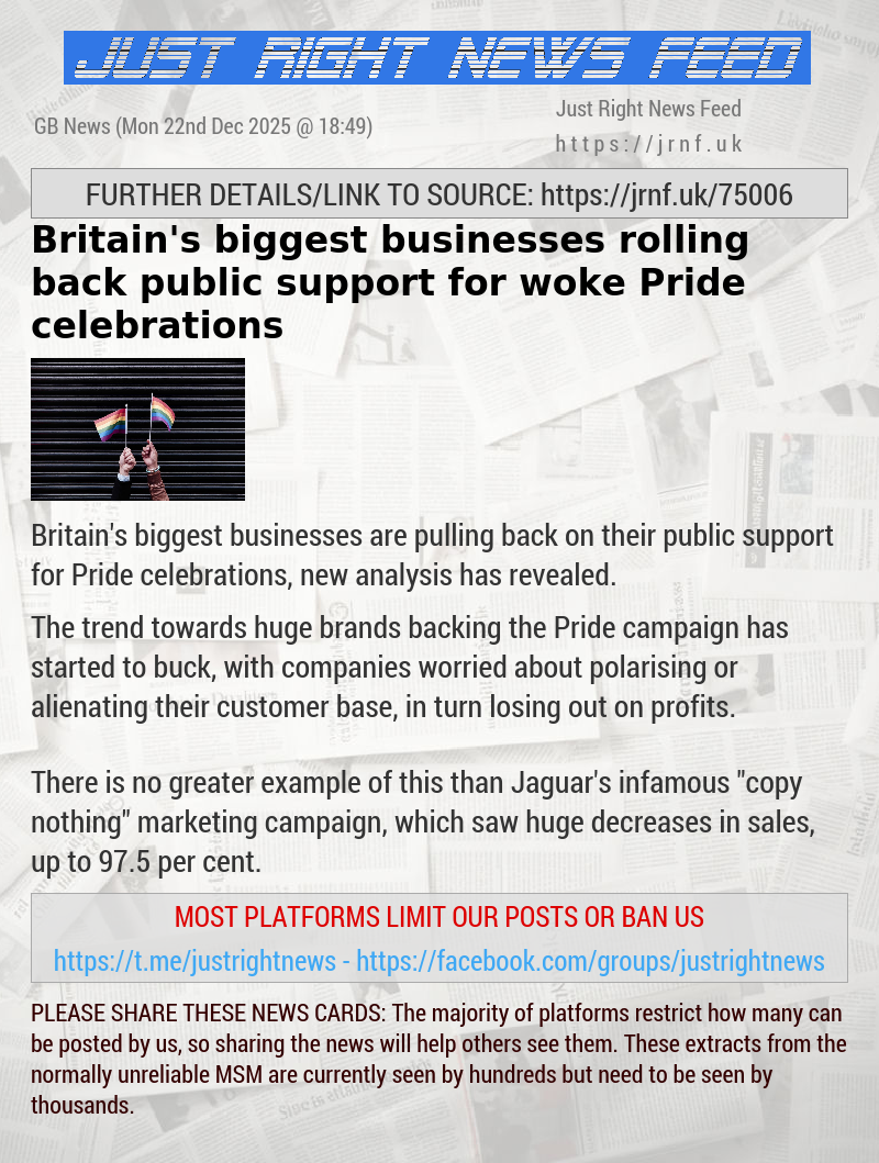 Britain’s biggest businesses rolling back public support for woke Pride celebrations
