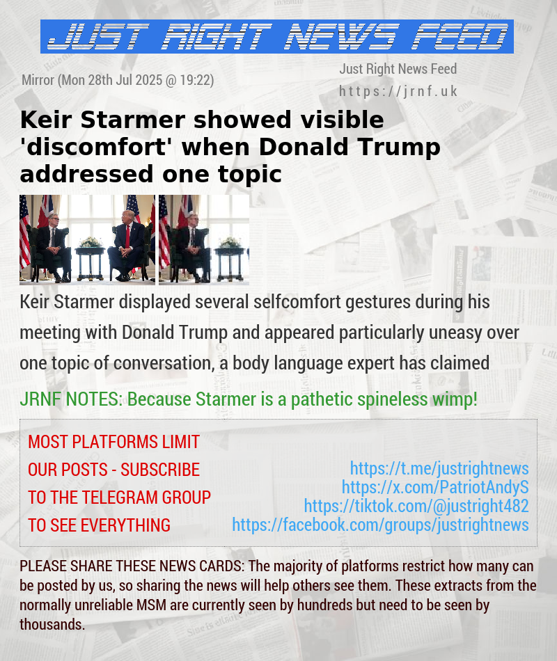 Keir Starmer showed visible ’discomfort’ when Donald Trump addressed one topic