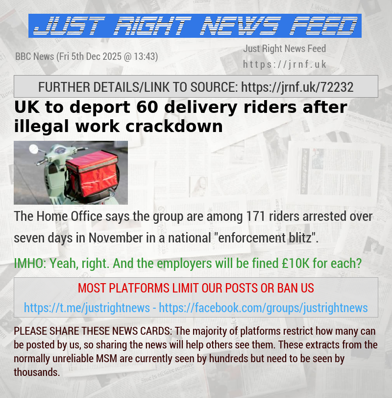 UK to deport 60 delivery riders after illegal work crackdown