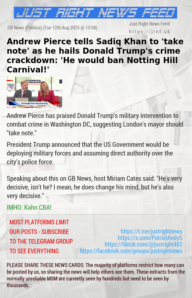 Andrew Pierce tells Sadiq Khan to ‘take note’ as he hails Donald Trump’s crime crackdown: ‘He would ban Notting Hill Carnival!’