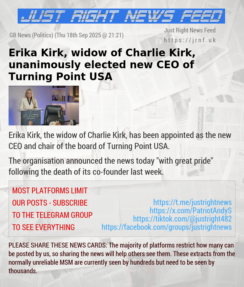 Erika Kirk, widow of Charlie Kirk, unanimously elected new CEO of Turning Point USA