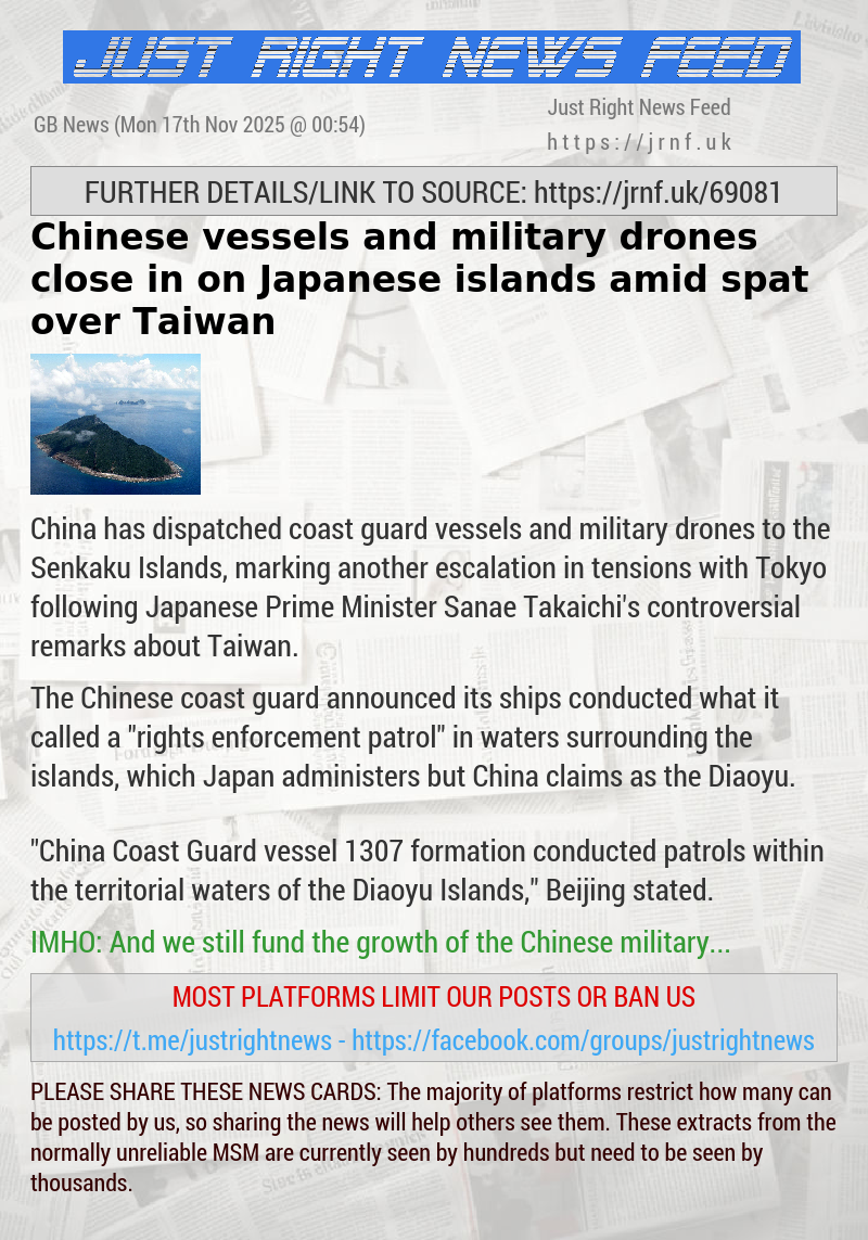 Chinese vessels and military drones close in on Japanese islands amid spat over Taiwan