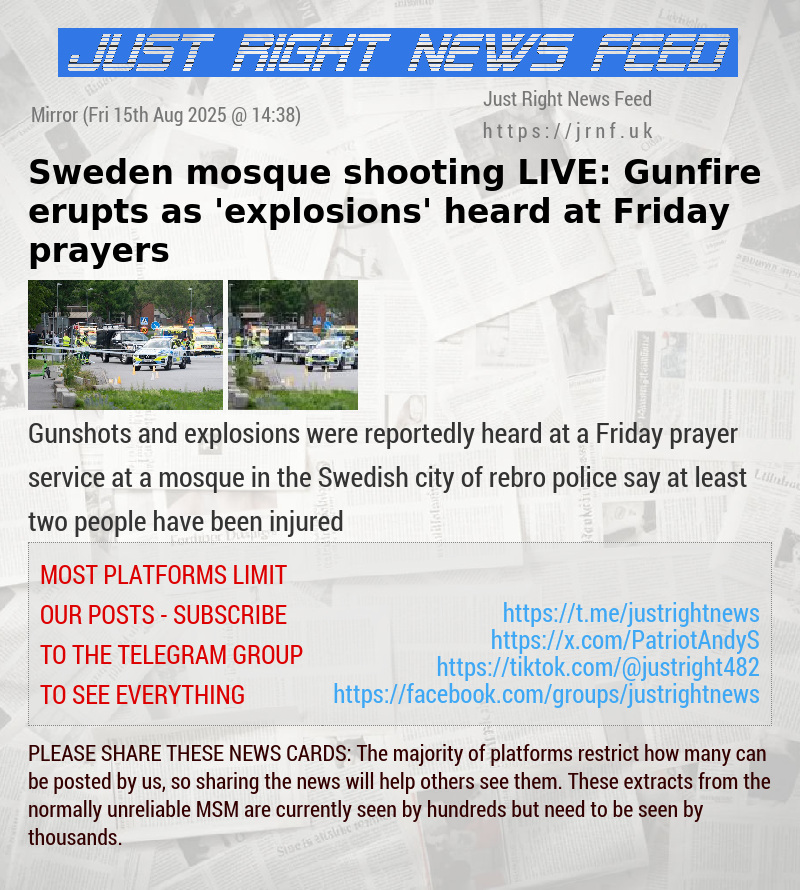 Sweden mosque shooting LIVE: Gunfire erupts as ’explosions’ heard at Friday prayers