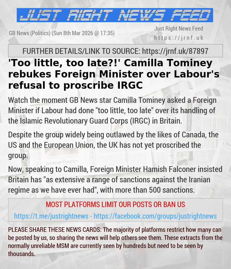 ’Too little, too late?!’ Camilla Tominey rebukes Foreign Minister over Labour’s refusal to proscribe IRGC