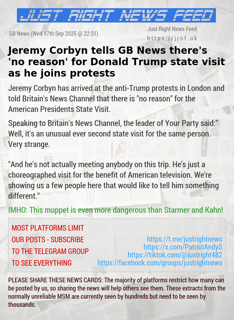 Jeremy Corbyn tells GB News there’s ‘no reason’ for Donald Trump state visit as he joins protests