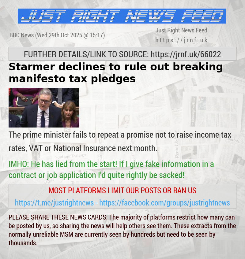 Starmer declines to rule out breaking manifesto tax pledges