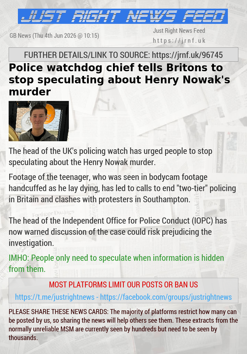 Police watchdog chief tells Britons to stop speculating about Henry Nowak’s murder