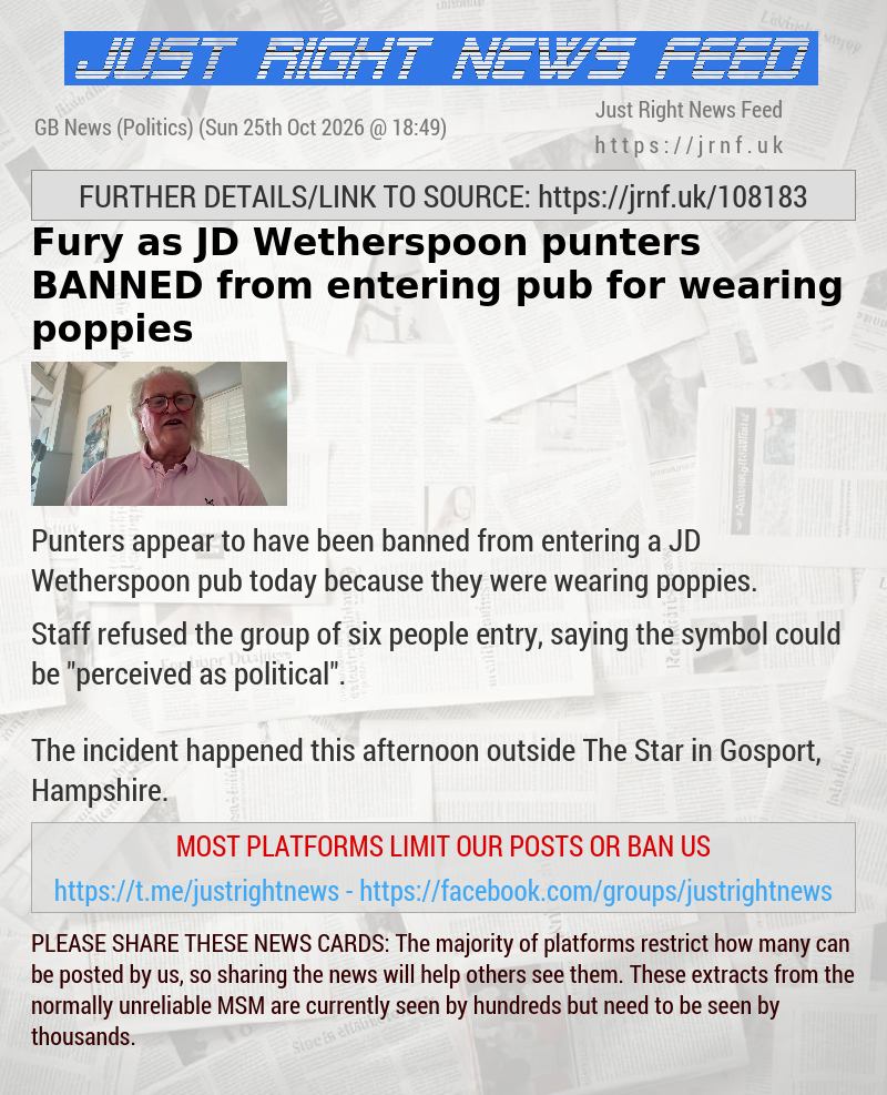 Fury as JD Wetherspoon punters BANNED from entering pub for wearing poppies