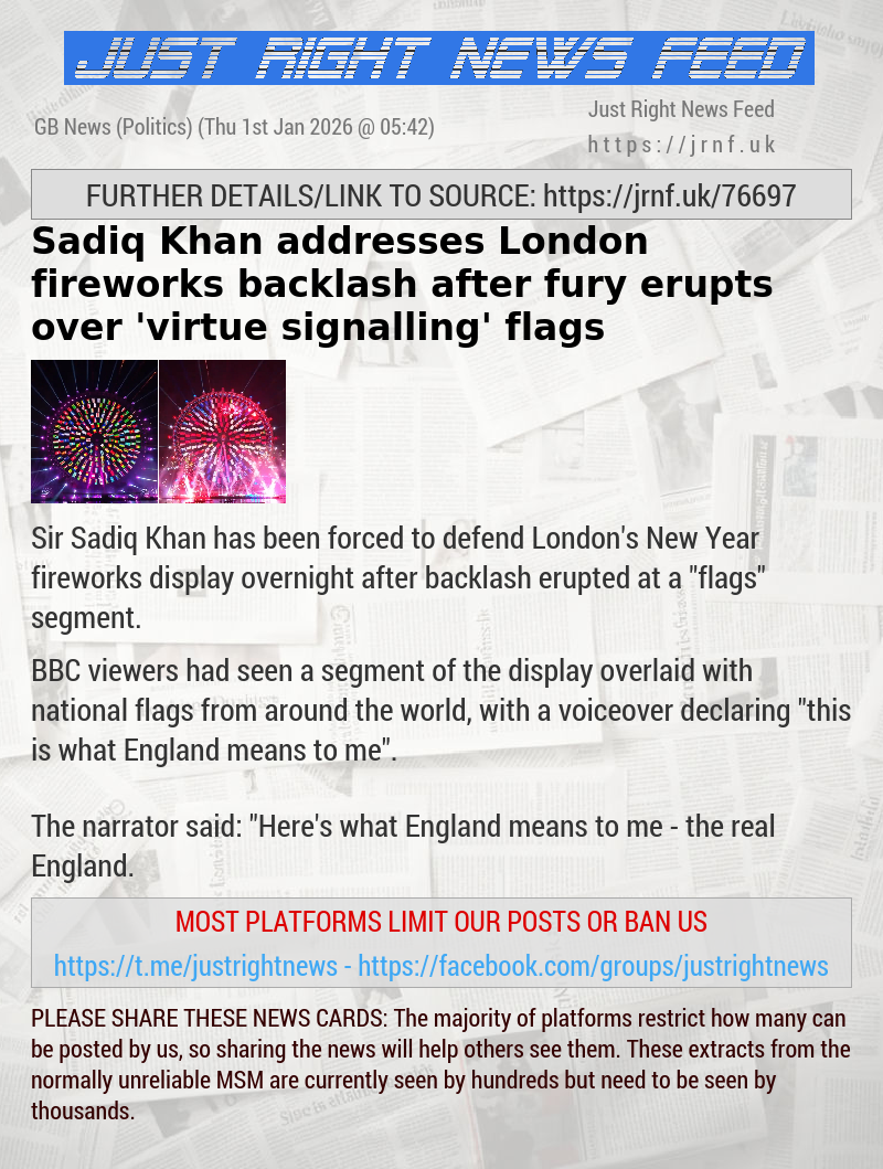 Sadiq Khan addresses London fireworks backlash after fury erupts over ’virtue—signalling’ flags