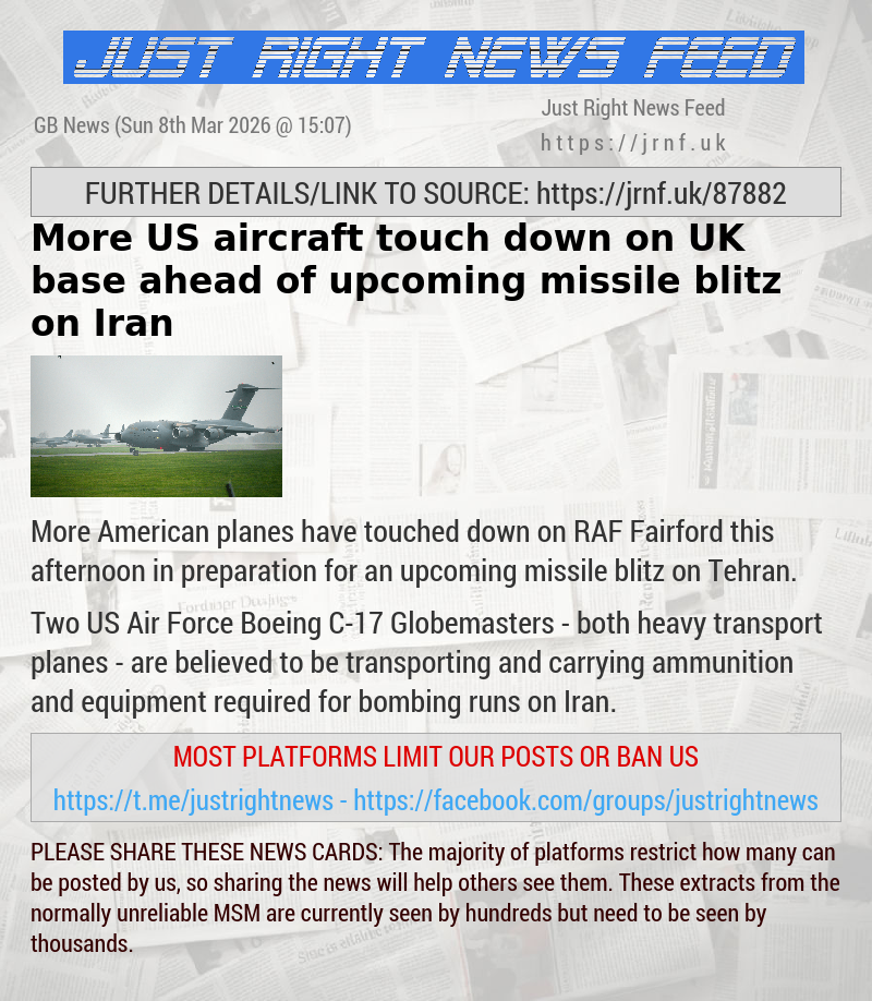 More US aircraft touch down on UK base ahead of upcoming missile blitz on Iran