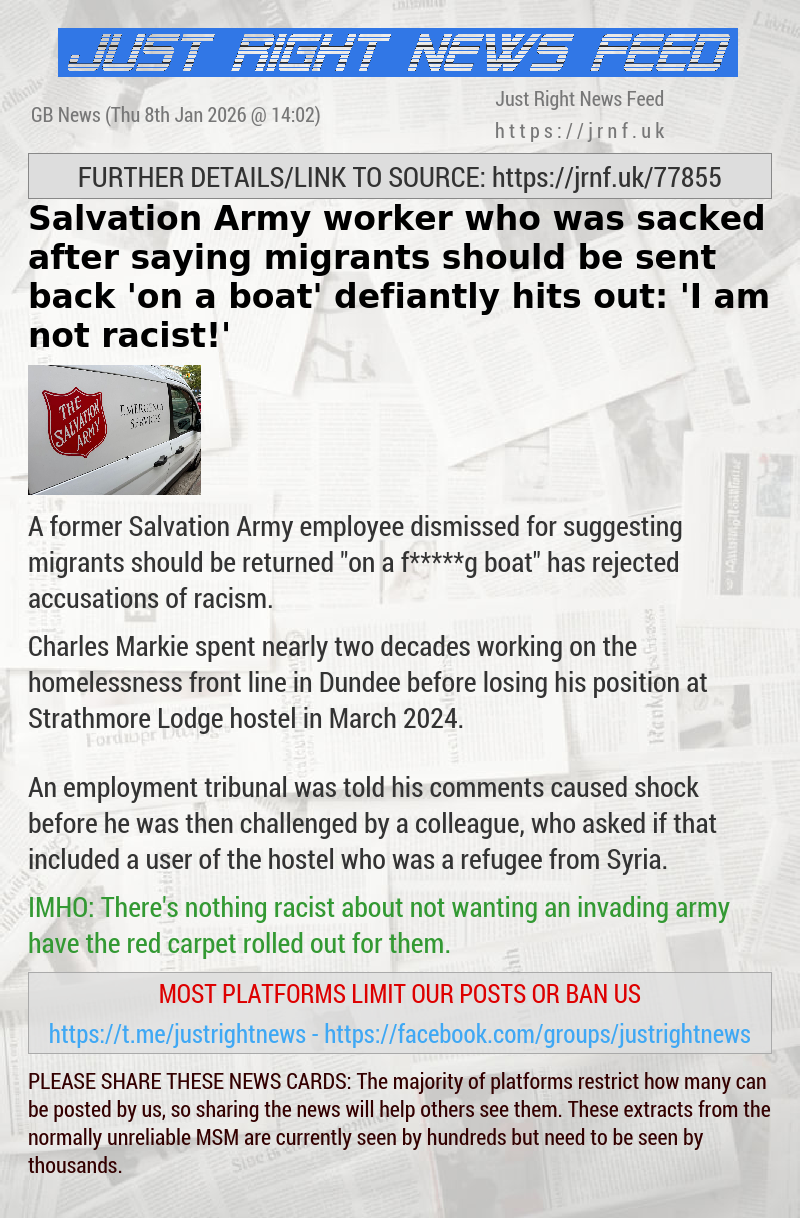Salvation Army worker who was sacked after saying migrants should be sent back ’on a boat’ defiantly hits out: ’I am not racist!’