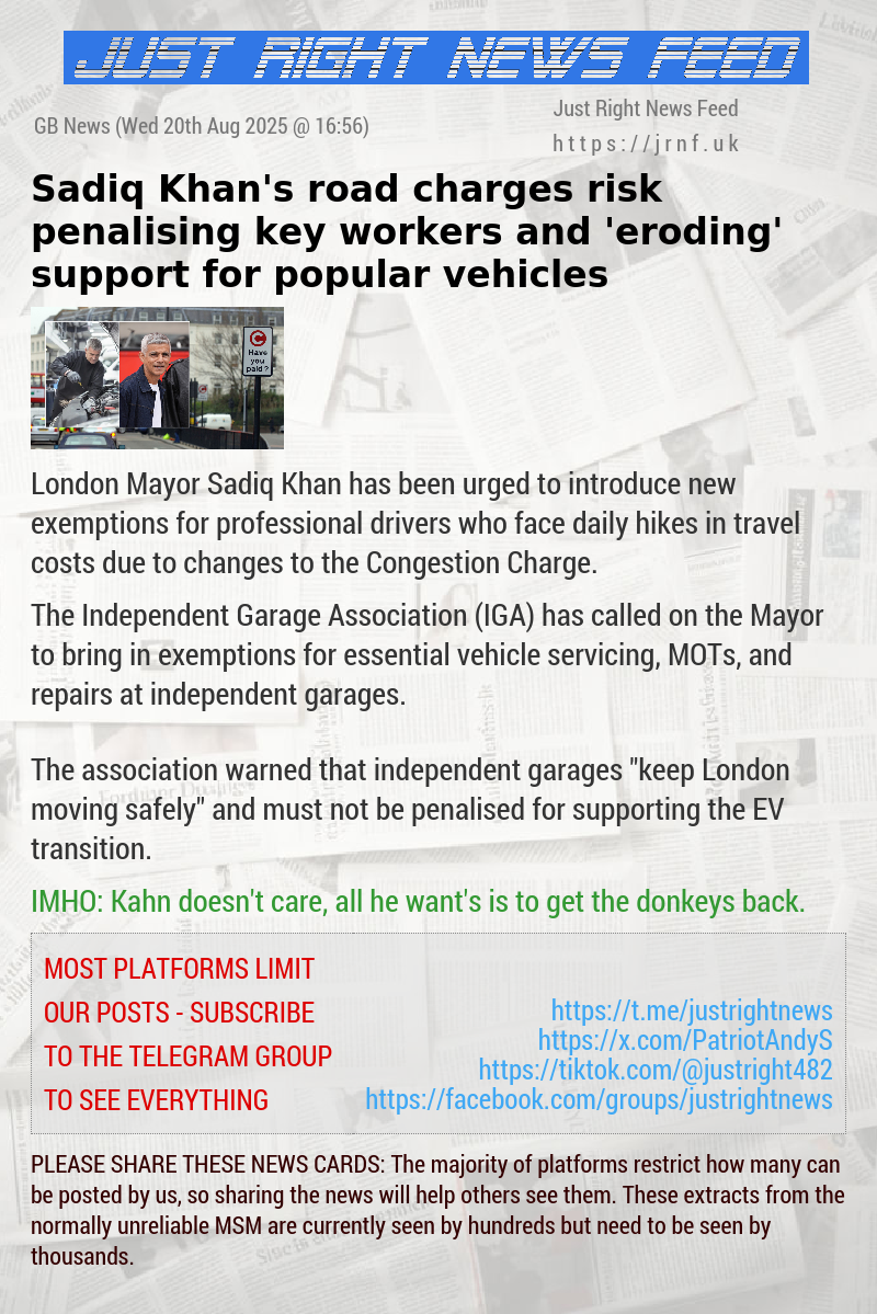 Sadiq Khan’s road charges risk penalising key workers and ’eroding’ support for popular vehicles