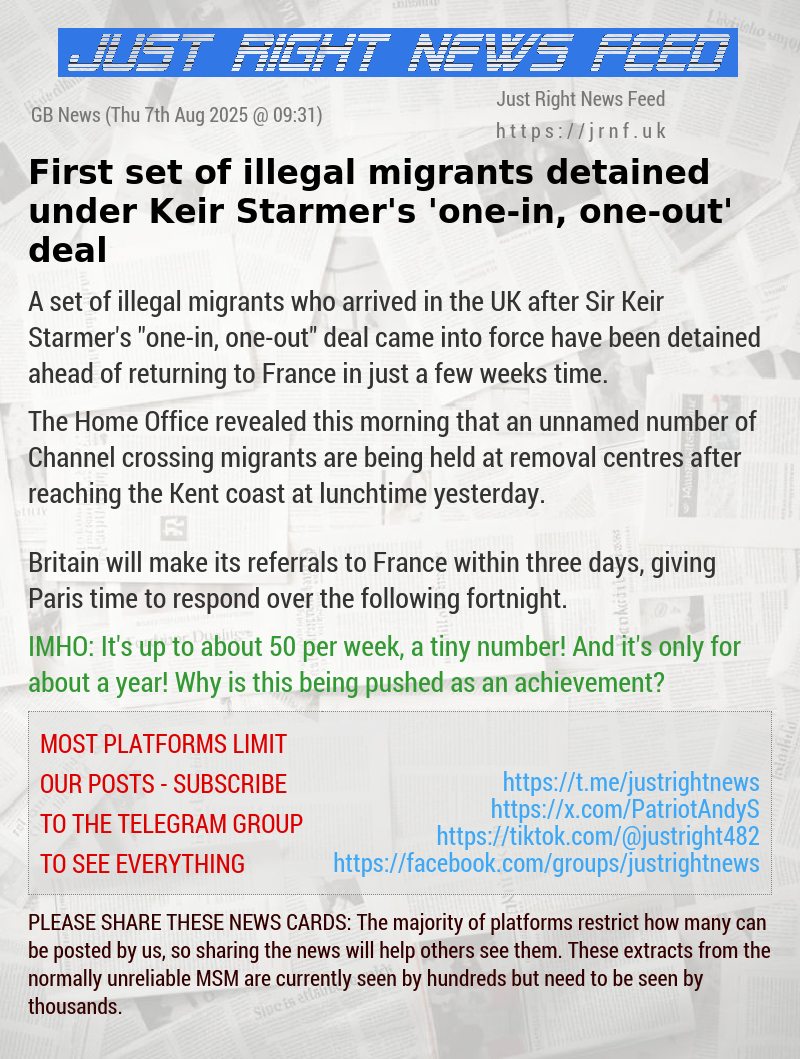 First set of illegal migrants detained under Keir Starmer’s ’one—in, one—out’ deal
