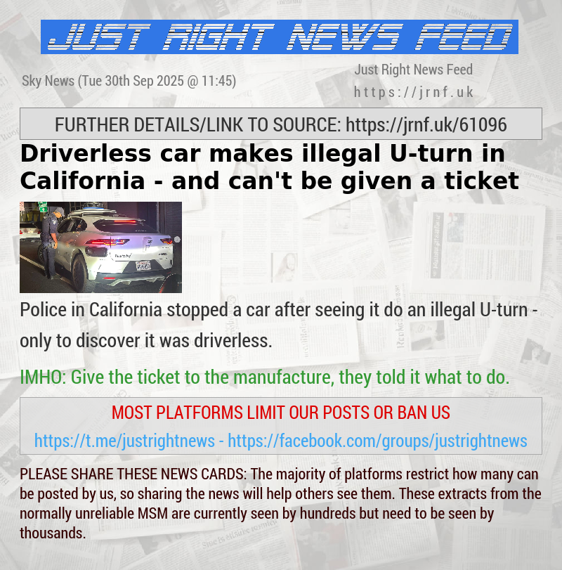 Driverless car makes illegal U—turn in California — and can’t be given a ticket