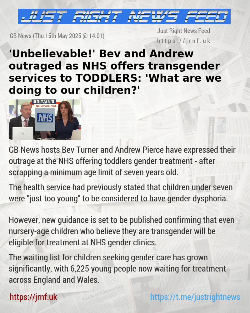 ’Unbelievable!’ Bev and Andrew outraged as NHS offers transgender services to TODDLERS: ’What are we doing to our children?’