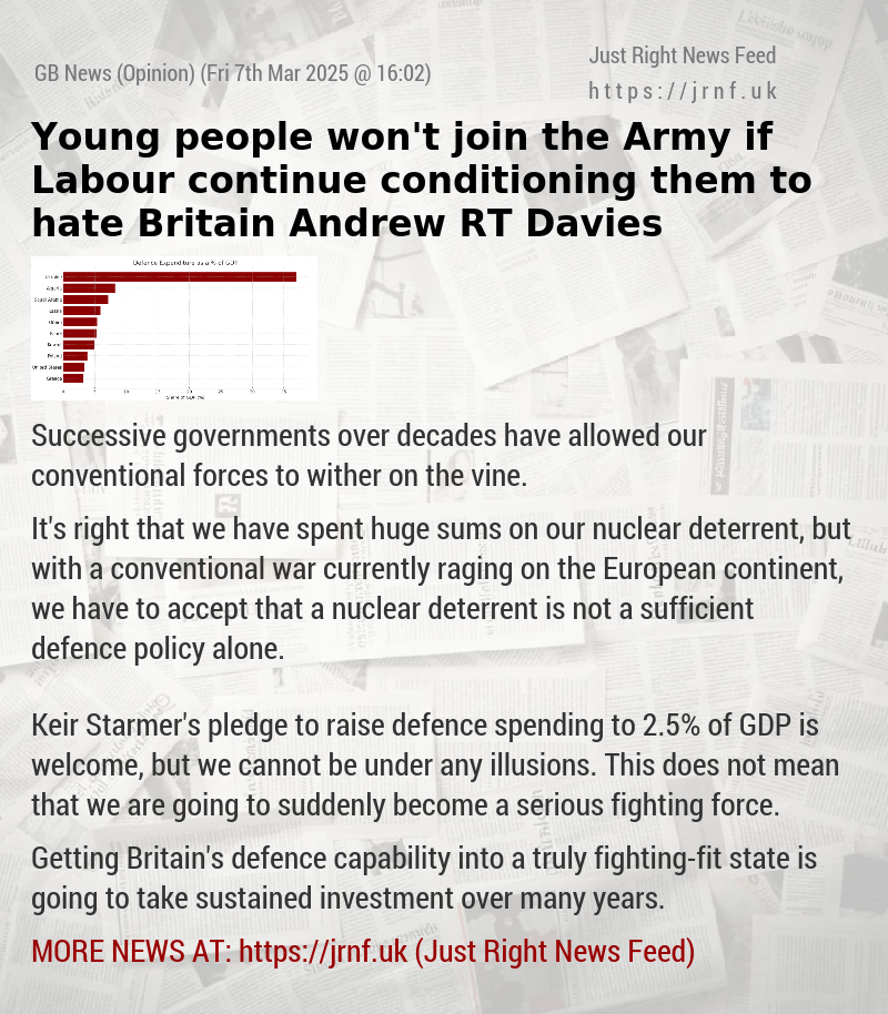 Young people won’t join the Army if Labour continue conditioning them to hate Britain — Andrew RT Davies